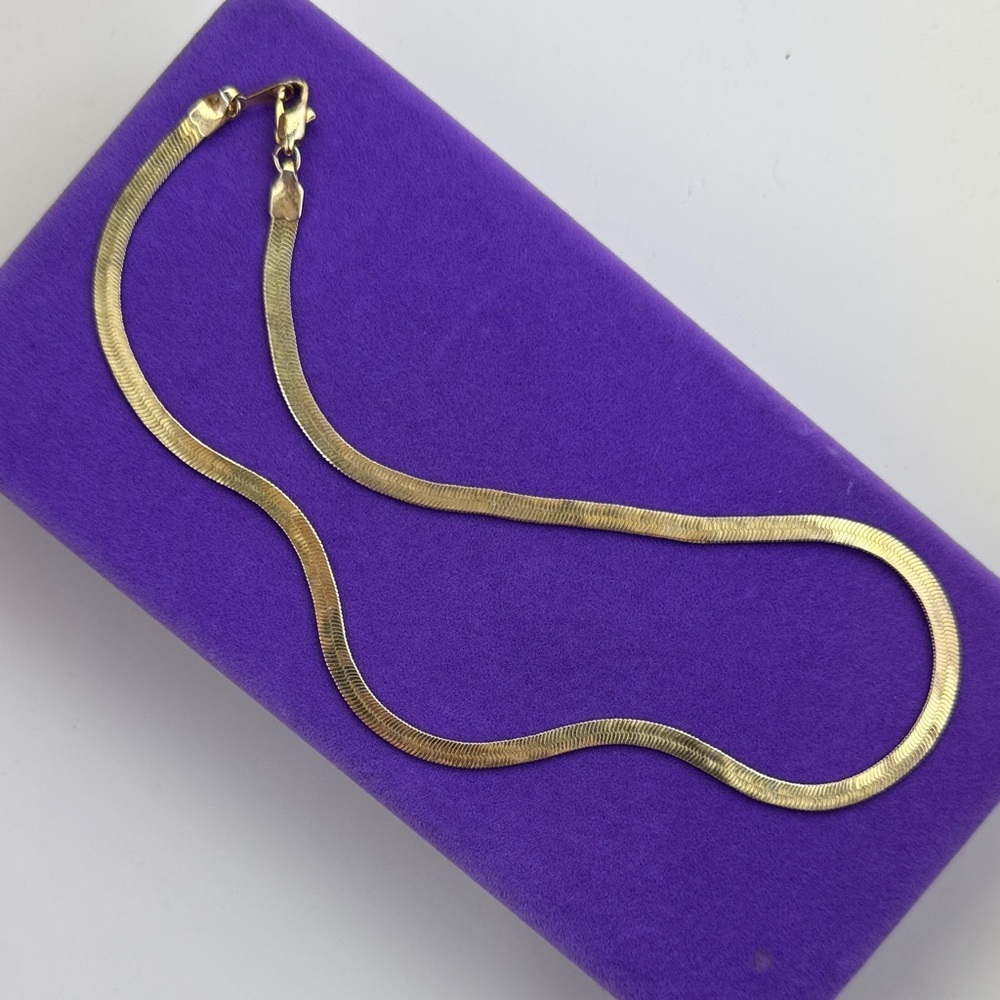 💛 Vintage Gold Plated Herringbone Chain Necklace | Polished Luxe | Liquid Gold